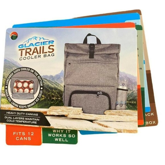 Glacier Trails Cooler Bag Backpack Gray, Fits 12 Cans, Fishing, Hiking, Camping - Picture 1 of 10